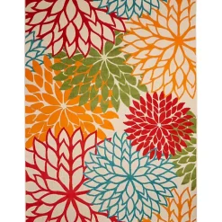 Red Bright Floral Burst Outdoor Area Rug, 7x10