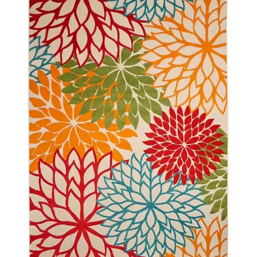 Red Bright Floral Burst Outdoor Area Rug, 7x10