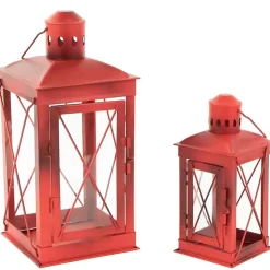 Red Metal Mission Style Lanterns, Set of 2