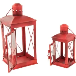 Red Metal Mission Style Lanterns, Set of 2