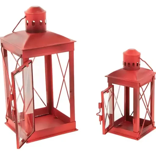 Red Metal Mission Style Lanterns, Set of 2