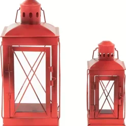Red Metal Mission Style Lanterns, Set of 2