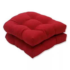 Red Tufted Outdoor Wicker Chair Cushion, Set of 2