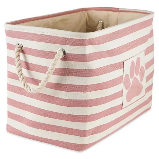 Rose Striped Paw Medium Rectangular Pet Bin