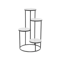 Round Black and White Marble 4-Tier Plant Stand
