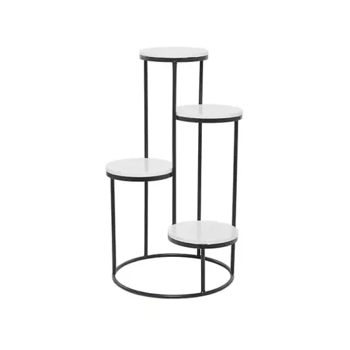 Round Black and White Marble 4-Tier Plant Stand