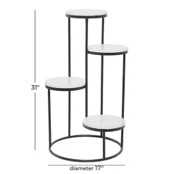 Round Black and White Marble 4-Tier Plant Stand