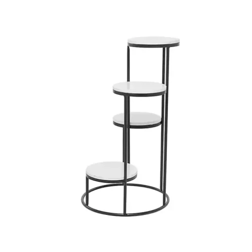 Round Black and White Marble 4-Tier Plant Stand