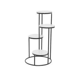Round Black and White Marble 4-Tier Plant Stand