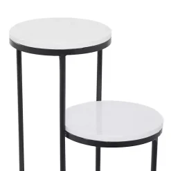 Round Black and White Marble 4-Tier Plant Stand