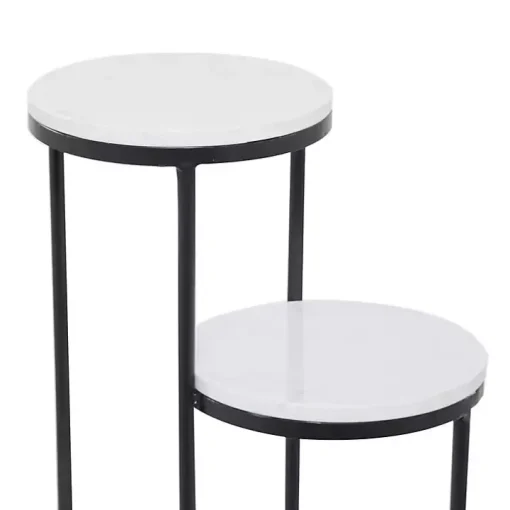 Round Black and White Marble 4-Tier Plant Stand