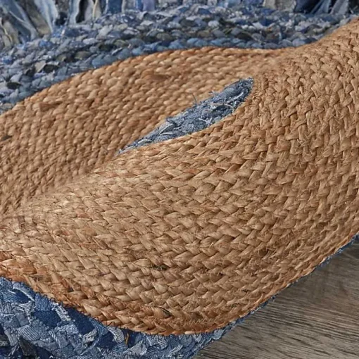 Round Braided Jute and Denim Area Rug, 3x3