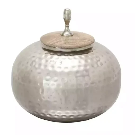 Round Silver Jar with Mango Wood Lid