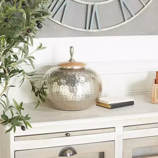 Round Silver Jar with Mango Wood Lid