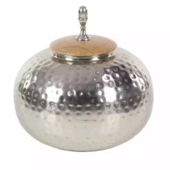 Round Silver Jar with Mango Wood Lid