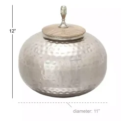 Round Silver Jar with Mango Wood Lid
