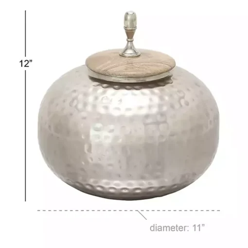 Round Silver Jar with Mango Wood Lid