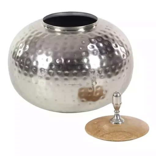 Round Silver Jar with Mango Wood Lid