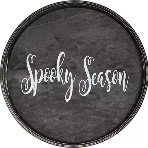 Round Spooky Season Black Wood Tray