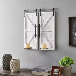 Rustic White Barn Door Sconces, Set of 2