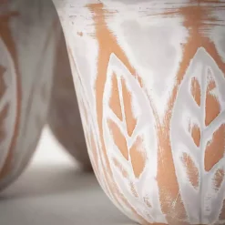 Rustic White Leaf Clay Planters, Set of 3