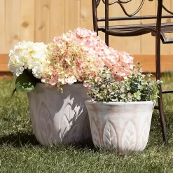 Rustic White Leaf Clay Planters, Set of 3