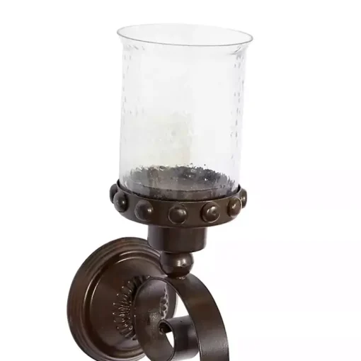 Scrolled Wrought Iron and Glass Hurricane Sconce