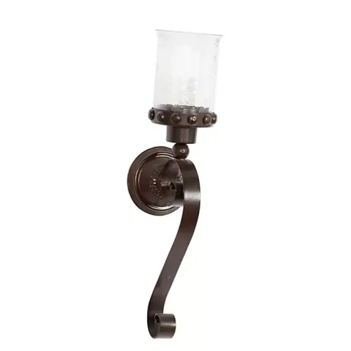 Scrolled Wrought Iron and Glass Hurricane Sconce