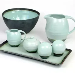 Seafoam and Onyx Serving Bowl
