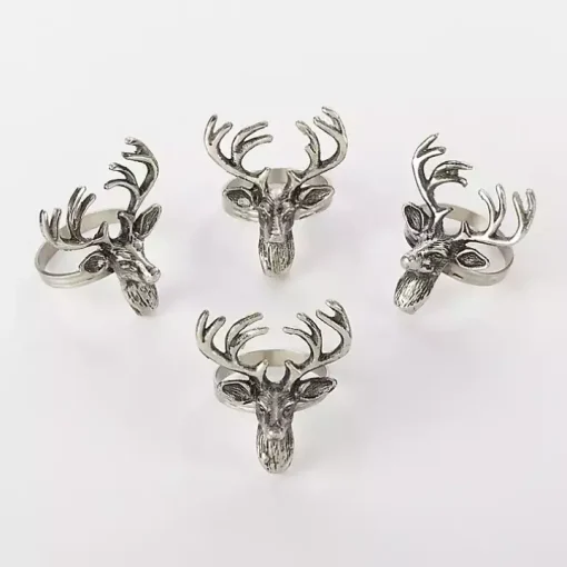 Silver Reindeer Head Napkin Rings, Set of 4