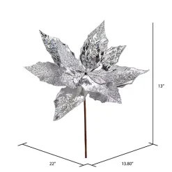 Silver Sequin Poinsettia Tree Stems, Set of 6