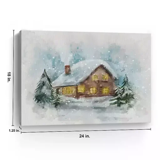 Snowy Cabin Canvas Art Print