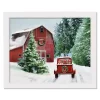 Snowy Red Barn White Framed Canvas Art Print