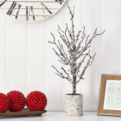 Snowy Twig Tree in Birch Trunk Planter, 24 in.