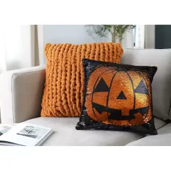 Sparkle Sequin Jack O Lantern Pillow