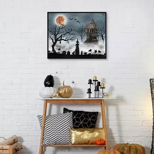 Spooky Harvest Moon Framed Canvas Art Print