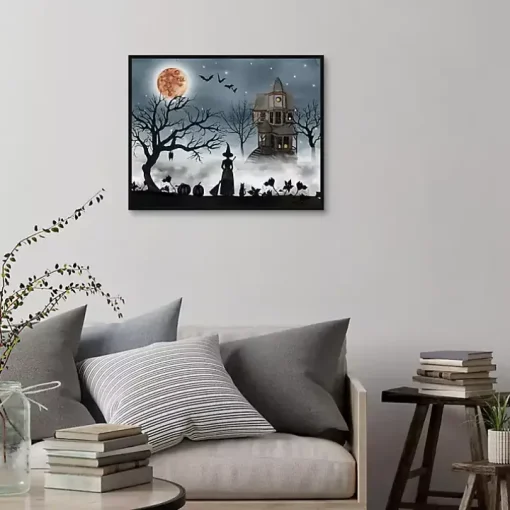 Spooky Harvest Moon Framed Canvas Art Print