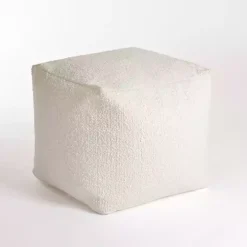 Square Ivory Boucle Pouf