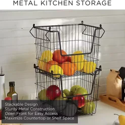 Stackable Black Wire Kitchen Basket, 8 in.