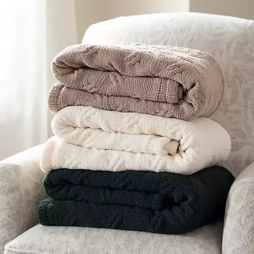 Tan Chenille Cable Knit Throw