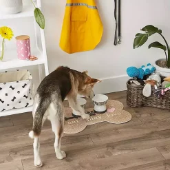 Tan Eat Play Love Bone-Shaped Pet Bowl Mat