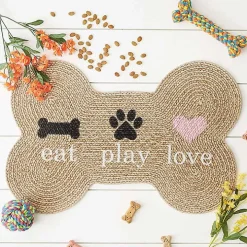 Tan Eat Play Love Bone-Shaped Pet Bowl Mat