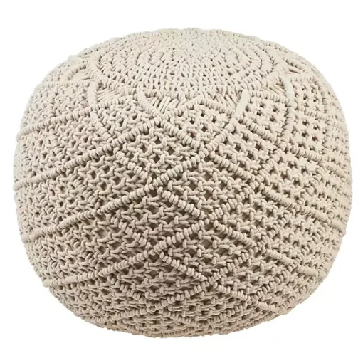 Tan Macrame Cotton Pouf