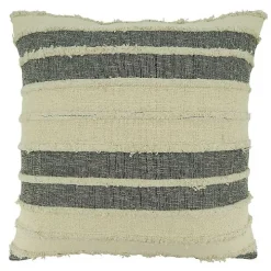 Tan Striped Tufted Throw Pillow