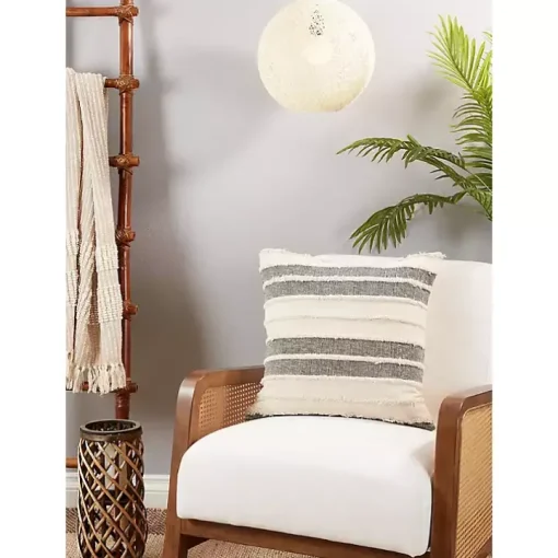 Tan Striped Tufted Throw Pillow