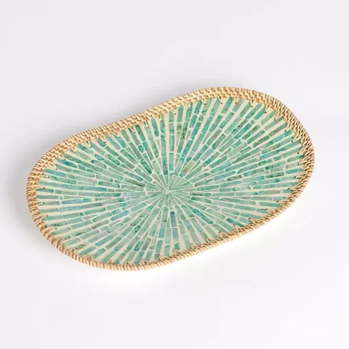 Turquoise Capiz Rattan Decorative Tray