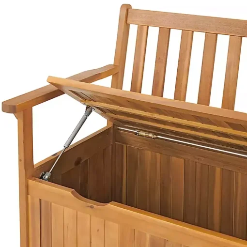 Warm Acacia Wood Slatted Outdoor Storage Bench