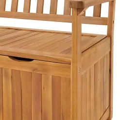 Warm Acacia Wood Slatted Outdoor Storage Bench
