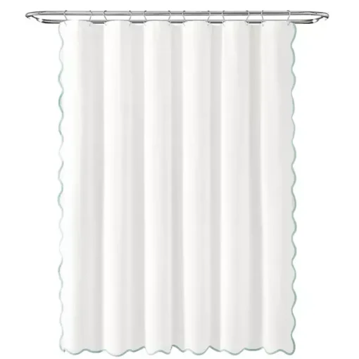 White Blue Scalloped Coastal Shower Curtain