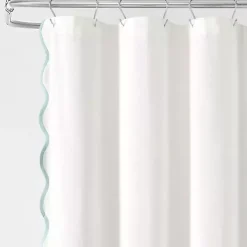 White Blue Scalloped Coastal Shower Curtain